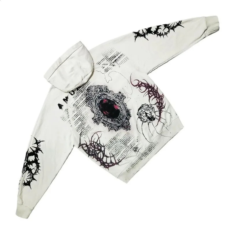 High Street Fashion Anime Graffiti Printed Zipper Hoodie Mens Y2k Harajuku Retro Casual Oversized Sweatshirt Womens 240927