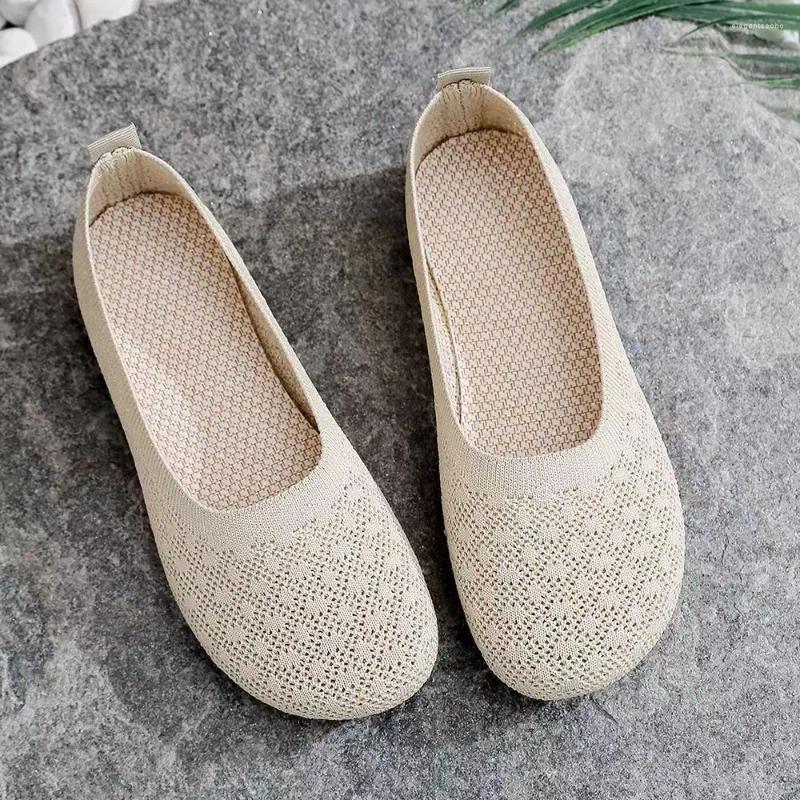 Casual Shoes Woman's Summer Mesh Flat Sole Soft Non Slip Breathable Shallow Slip-On Round Toe Nude Mom 's