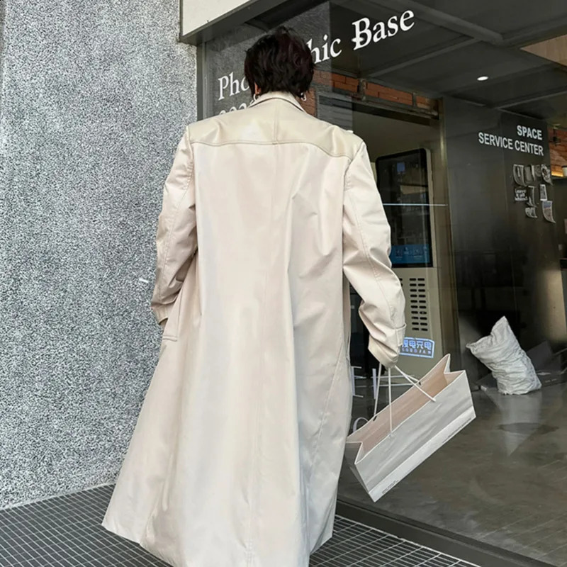 IEFB Korean Style Mens Trench Mid Length Loose Casual Single Breasted Patchwork Outerwear Male Winter Clothing 9C3591 240927