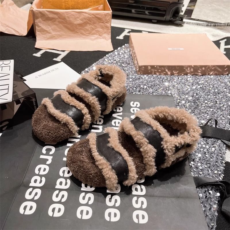 Small Niche Fairy Style Lamb Fur Thick Soled Single E Sandals, Flip Ps, Boken Shoes, Women's Shoes