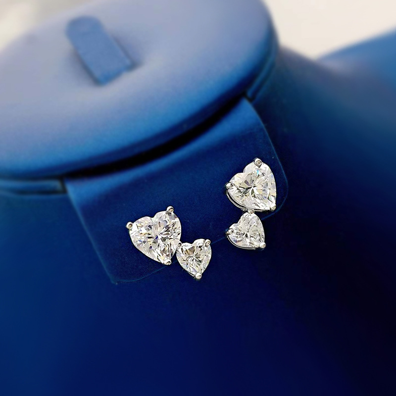 Double Heart Stud Earrings: 5A Cubic Zirconia Sterg Sier Jewelry for Women