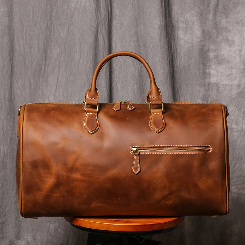 Leathfocus Mens Cowboy Travel Bag Womens Weekend Handbag Large Capacity Retro Luggage Bag Crazy Horse Leather Notebook Bag 240927