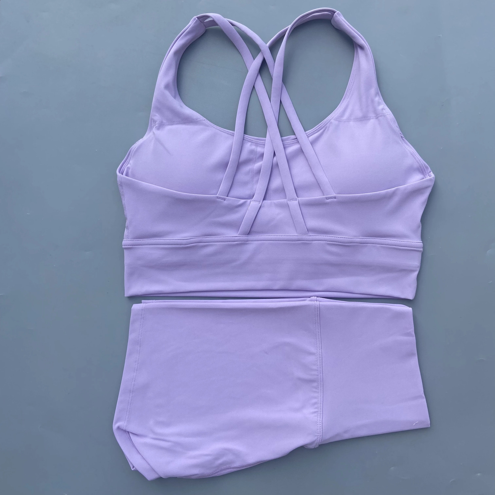 Solid color gym bicycle yoga set short legcross sports bra track and field suit womens comprehensive training jogging 240920