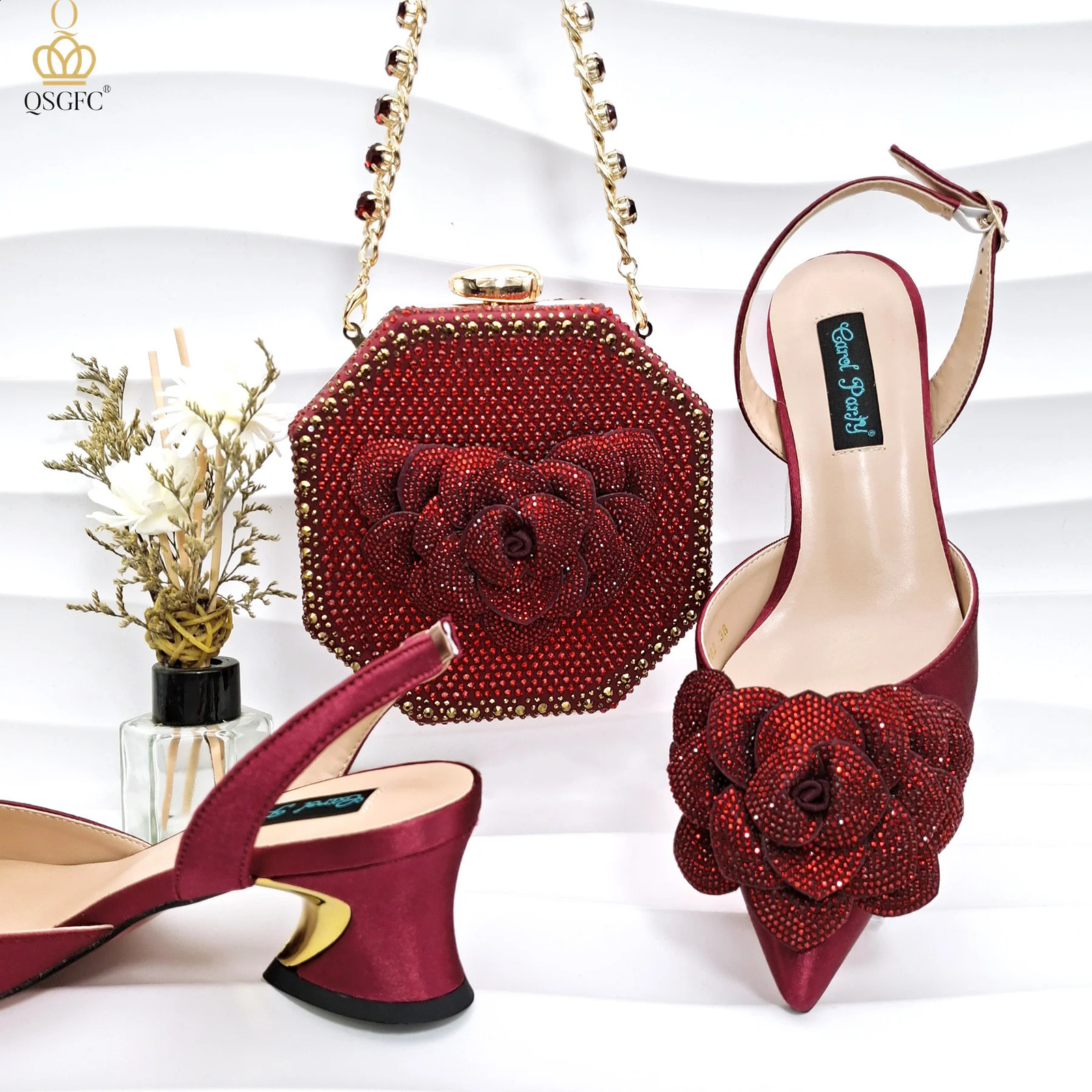 QSGFC African style evening shoes and bags equipped with handmade petal clutch toe midsole womens shoes 241024