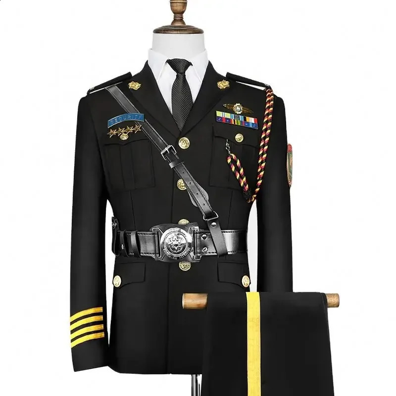 Uniform Black Set Spring Mens High Quality Ceremony Office Work Jacket Pants Safety Protection 240929 - view 4