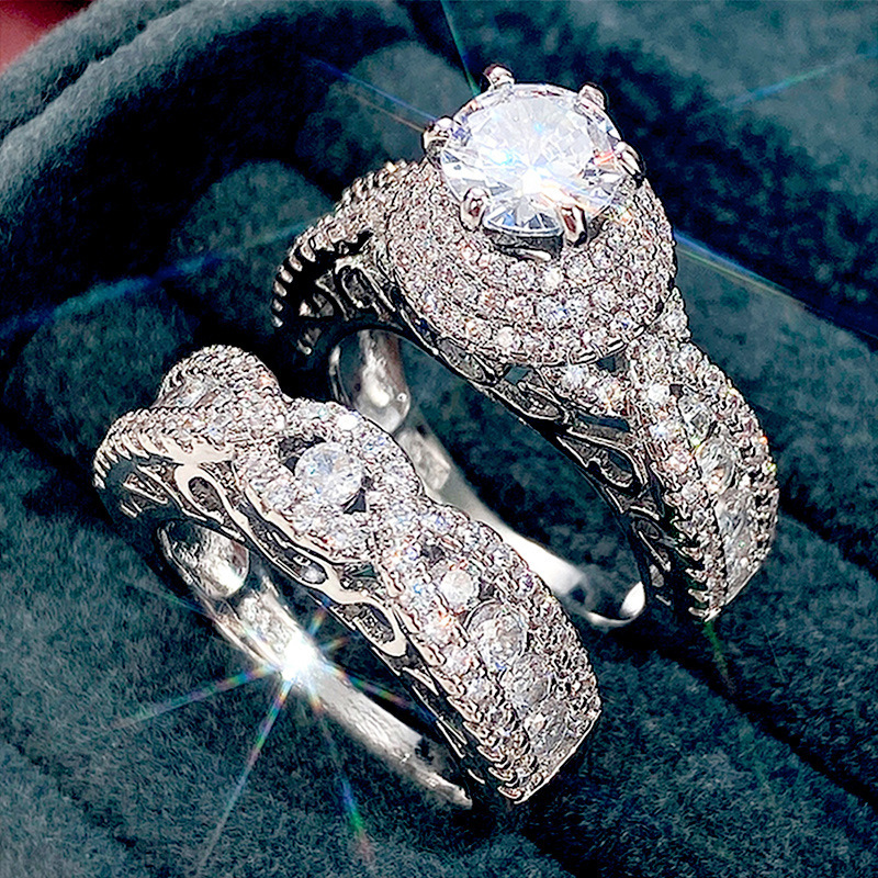 2pcs Engagement rings wedding rings diamond jewelry for women finger delicate jewelry accessory gift