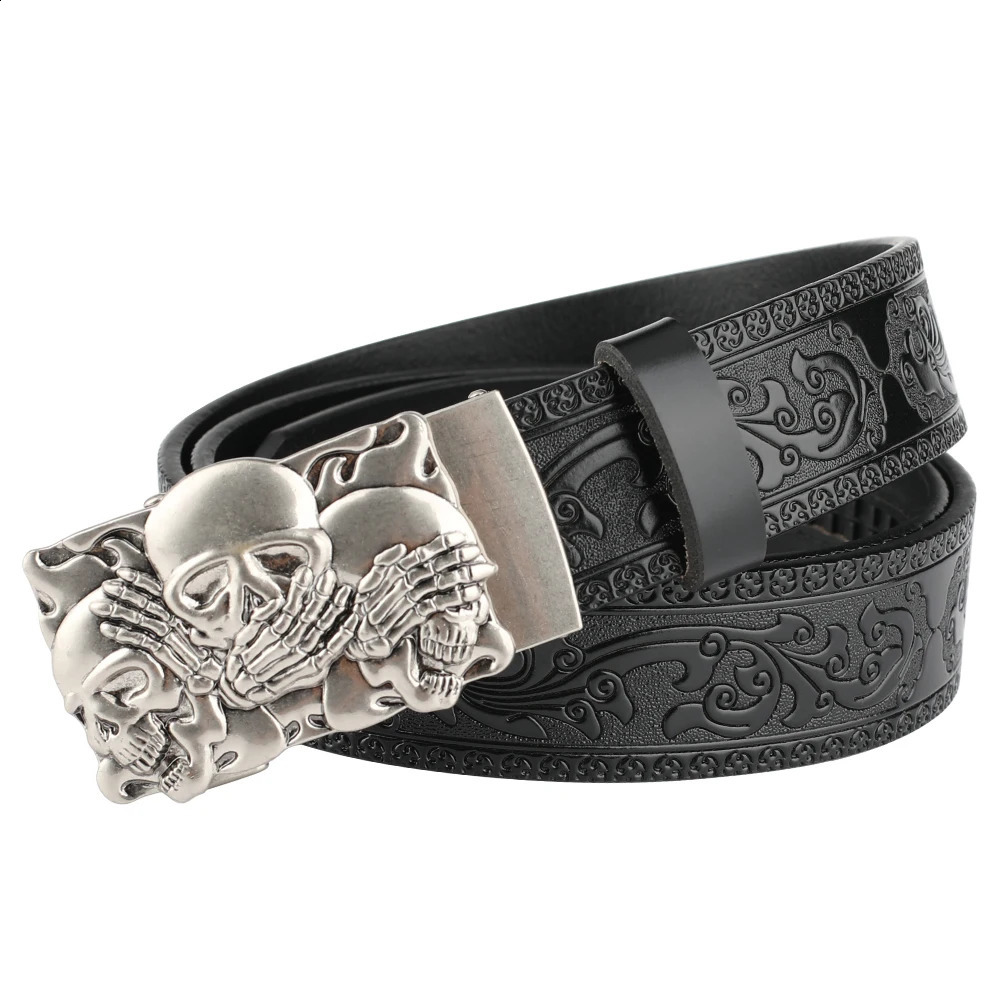 Skeleton automatic buckle embossed belt for men 240929