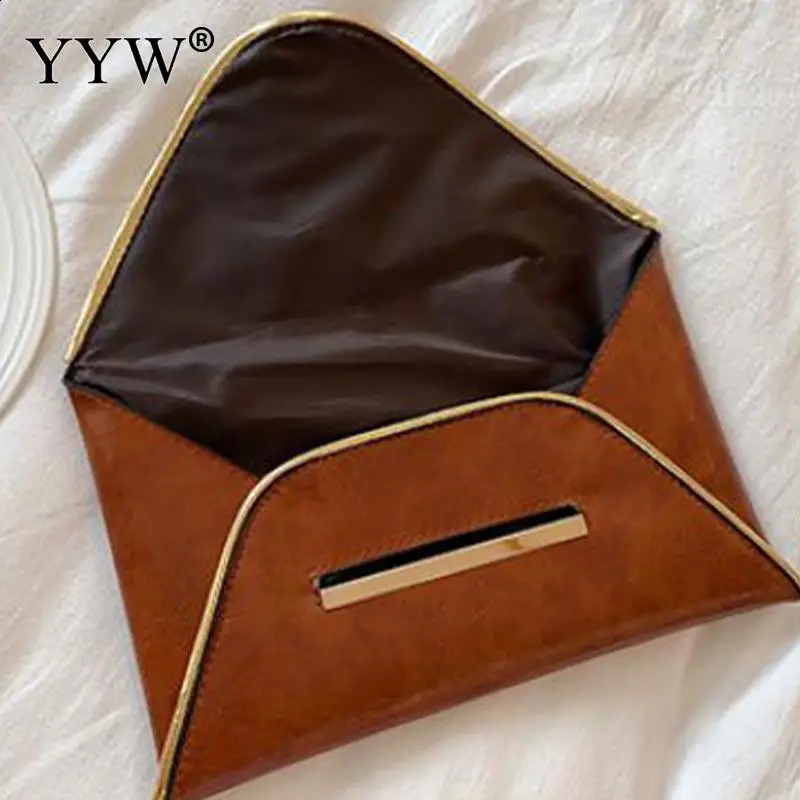 Black Brown PU Leather Envelope Clutch Handbag Women Wristlet Daily Clutch Bags Solid Color er Messenger Purse Phone Bag 240926