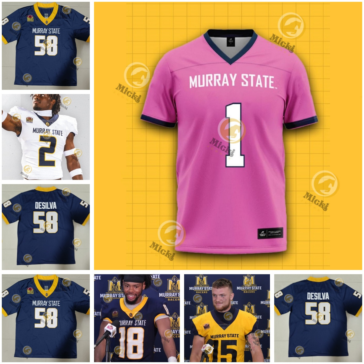 Joe Humphreys Kywon Morgan Kevin Emmanuel Murray State Football Jersey 1 Justice Hill 2 J'Kalon Carter 80 Kade Neely 81 Tom O'Hara 4 Jim Ogle Murray State Racers jerseys