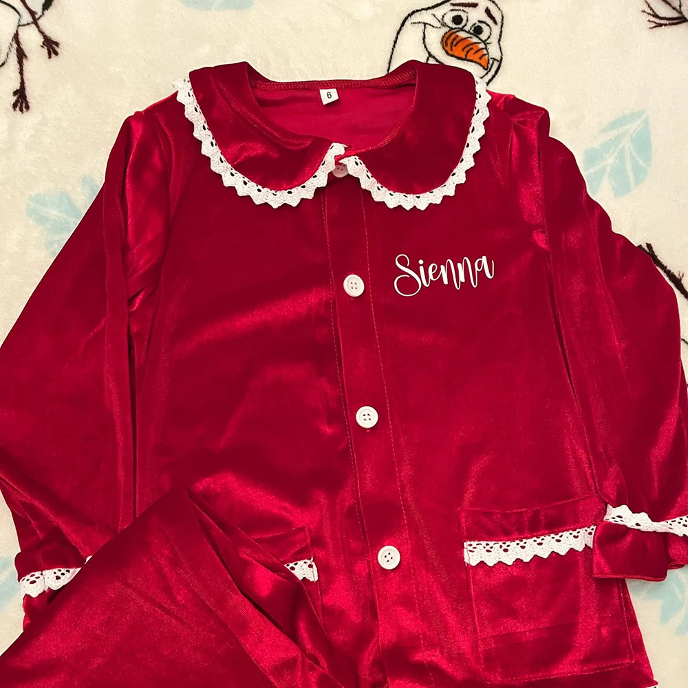 Red Christmas Baby Boy Girl Warm Family Pyjamas Sets Golden Velvet Kids Match Pajamas Children Dress Clothes Toddler Pjs 240921