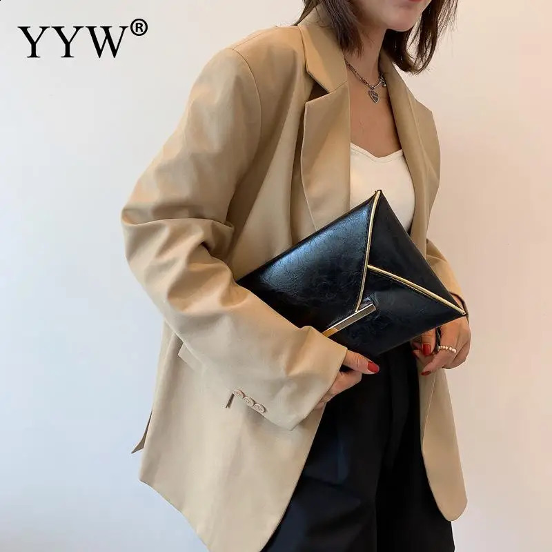 Black Brown PU Leather Envelope Clutch Handbag Women Wristlet Daily Clutch Bags Solid Color er Messenger Purse Phone Bag 240926