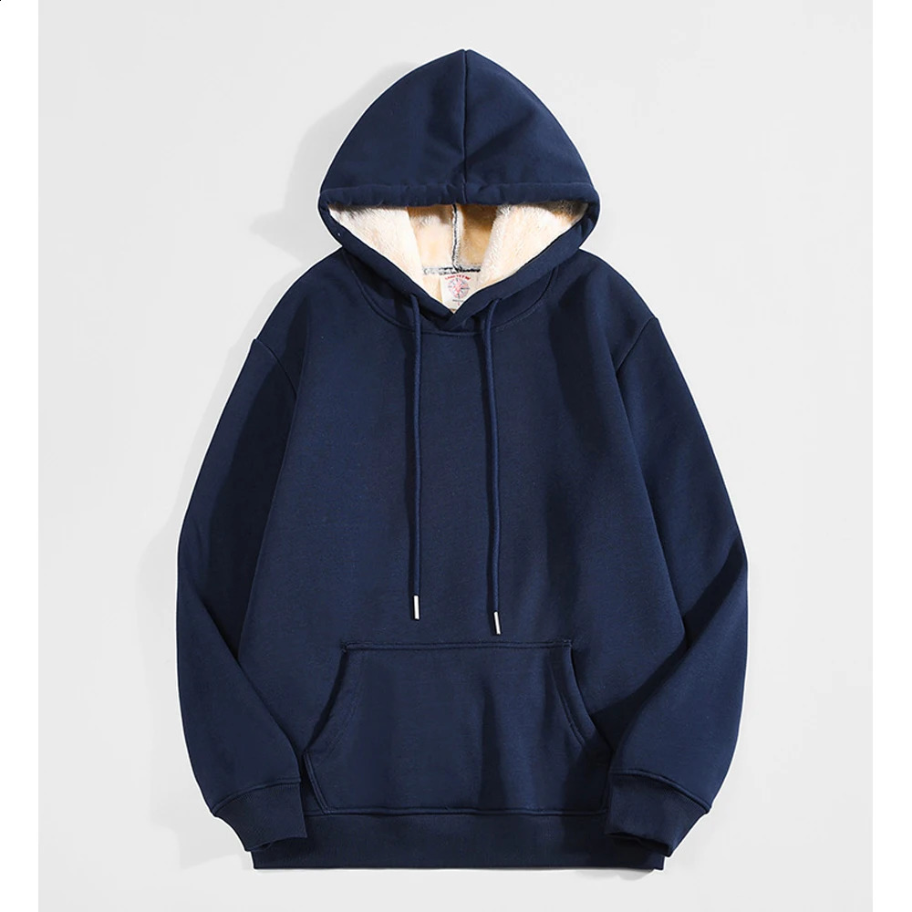 Winter Warm Thick Hoodie Mens Lambswool Sportswear Casual Sports Wool Jacket Hoodie Black Navy Blue Warm Streetwear 240929CJ