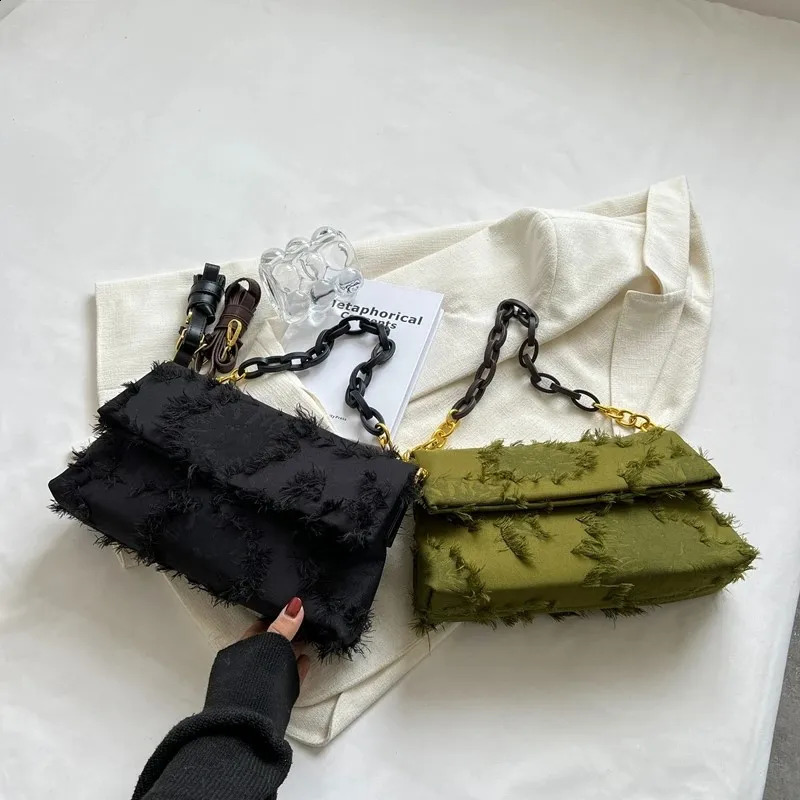 Jacquard Tassel Shoulder Bag For Women Fashion Canvas Crossbody Bags Chain er Small Shoulder Bags Female 240924