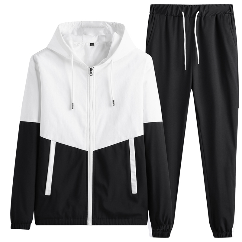 Patchwork Hip Hop Casual Mens Sets Korean Style 2 Piece Sets Clothes Men Streetwear Fitness Male Tracksuit 240929