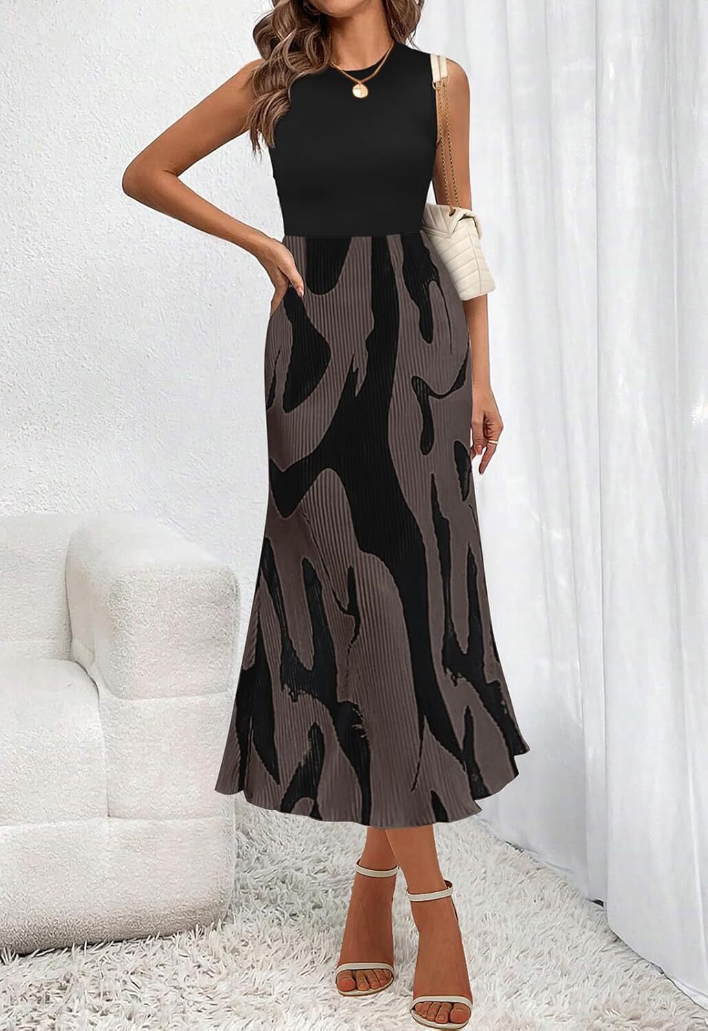 women's 2024 summer high waist pattern printed aline folded long skirt women's fashion plisse medium long skirt