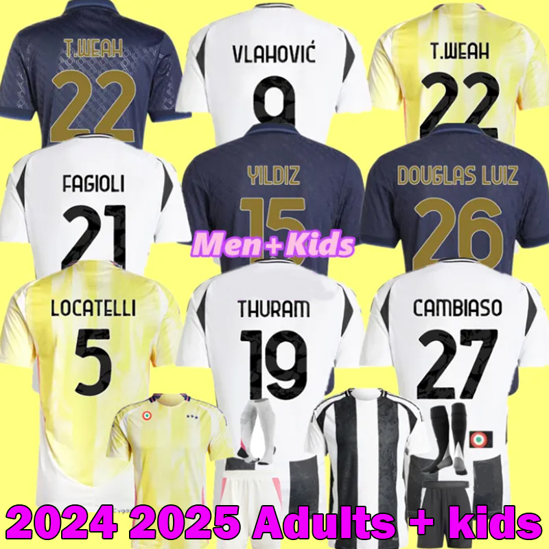 VLAHOVIC YILDIZ KOOPMEINERS soccer jersey 24 25 home away third LOCATELLI DOUGLAS LUIZ McKENNIE men fans player football shirt 2024 2025 Kids Kit