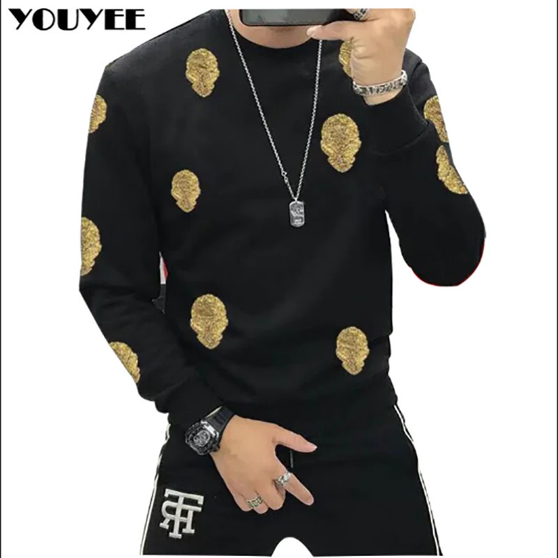 Mens hooded sweatshirt Rhinestone shaped casual sportswear fashion hooded sweatshirt wool warm streetwear high-quality mens clothing winter and autumn