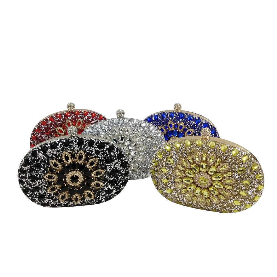 Clutch Bag Solid Color Oval Banquet Small Style Designer Bag Diamond Studded Lock Bag Banquet Bag Evening Party Full Diamond Hand-held Bag 240920