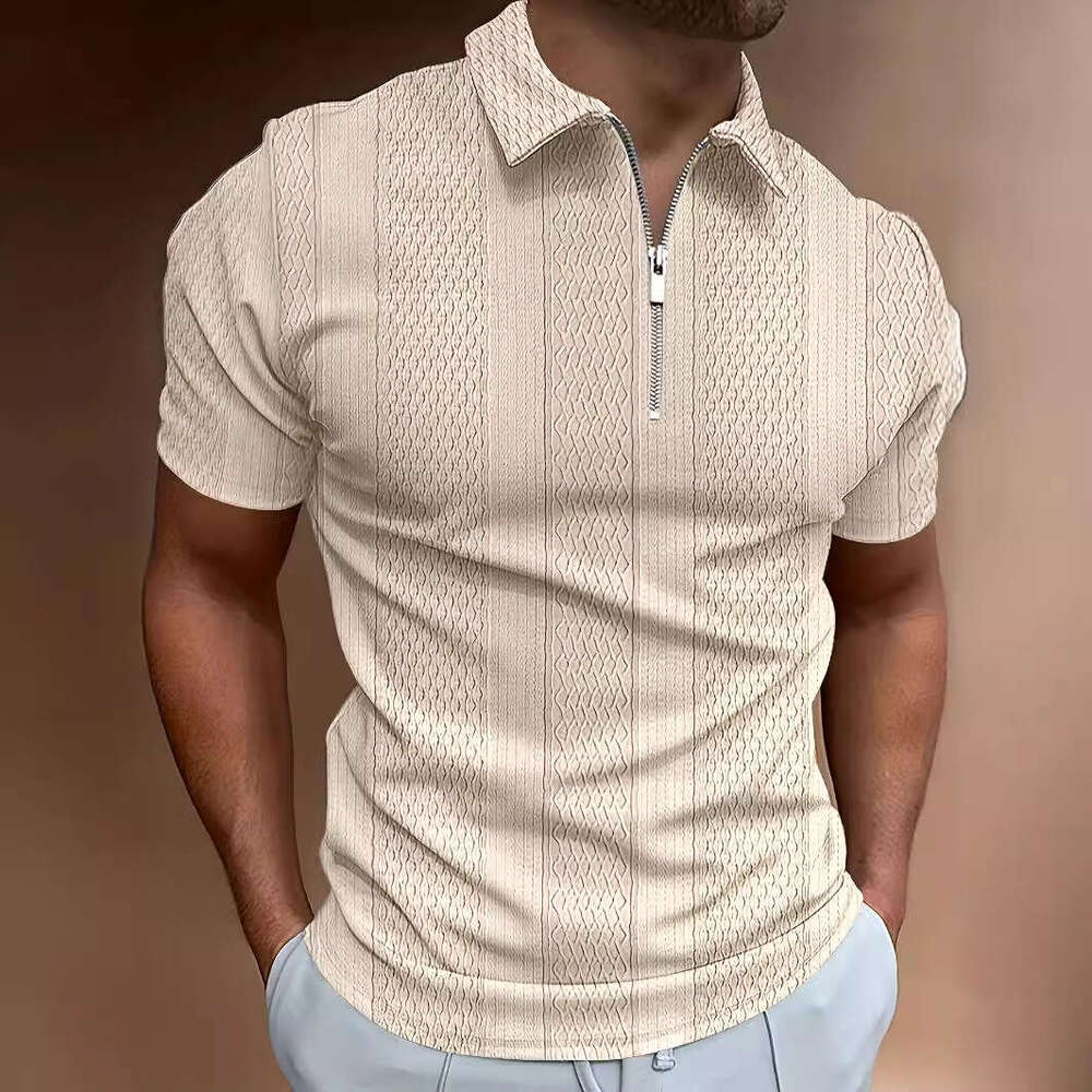 New Summer short sleeved zippered lapel men's pocket casual top polo shirt
