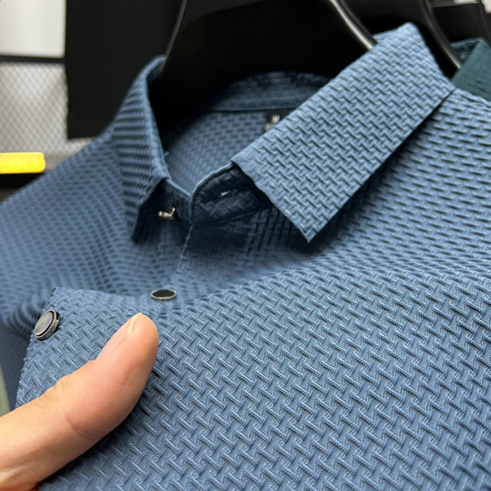 Ice Silk Elasticity Polo Shirts Summer Trend Bone Flower T-Shirts Breathable Men Clothing Business Short-sleeved Tops 240929