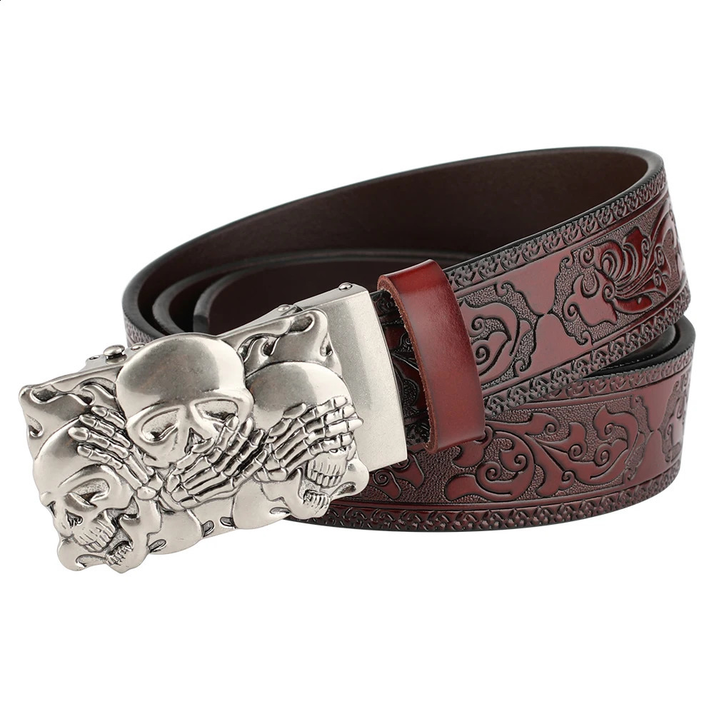 Skeleton automatic buckle embossed belt for men 240929