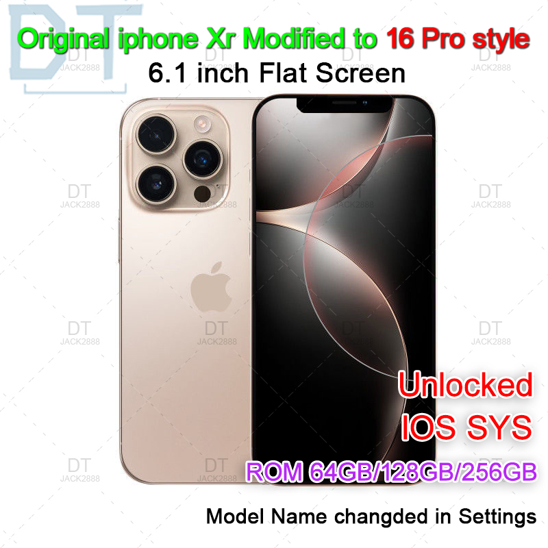 iPhone Original Unlocked iphone XR Covert to iphone 16 Pro Cellphone with 16 Pro Camera appearance 3GB RAM 64GB 128GB ROM Mobilephone,A+Excellent Cond