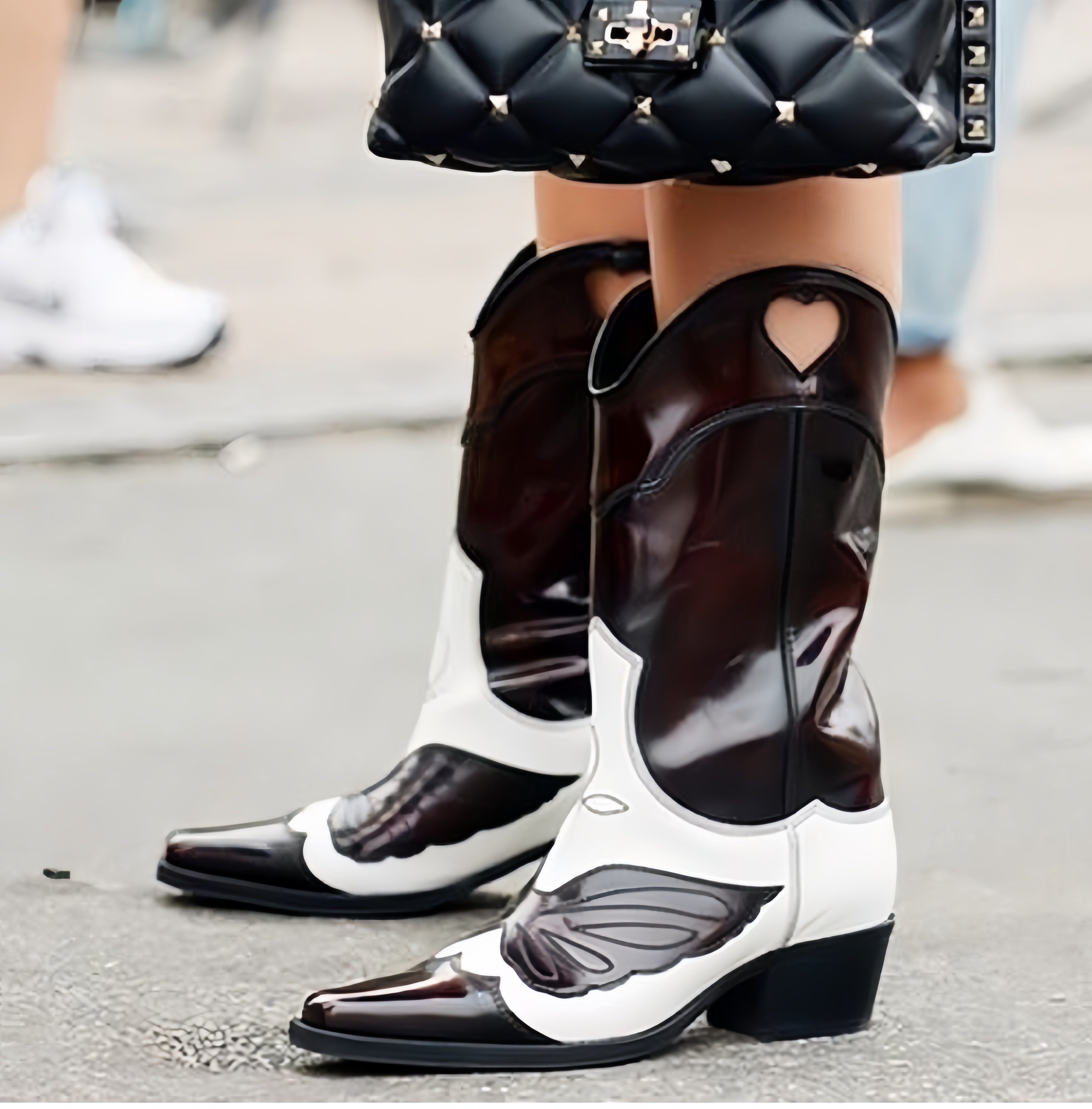 Designer Woman Ankle boot Low Shaft Brushed-leather Re-Nylon Western boot Monolith Re-Nylon boots with pouch Women Black Mid Shaft Embroidered Western Boots size35-40