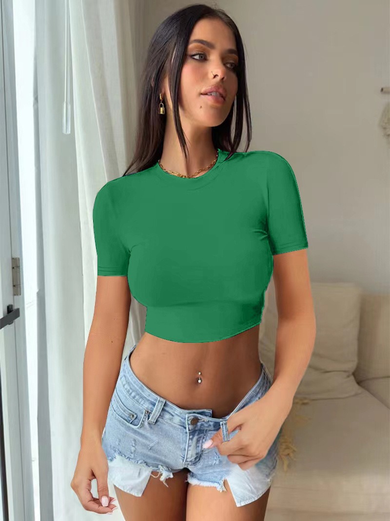 T Shirts Solid Womens Color Round Neck Slim Fit Long Sleeved T-Shirt Women Outdoor Fashion Cloth -Shirt
