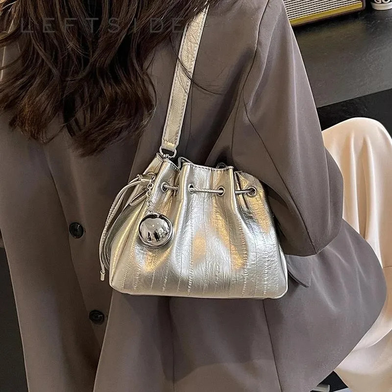 Small PU Leather Crossbody Women Simple Solid Bucket Bag Shoulder Bags Travel Drawstring Handbags And Purses Lady 240924