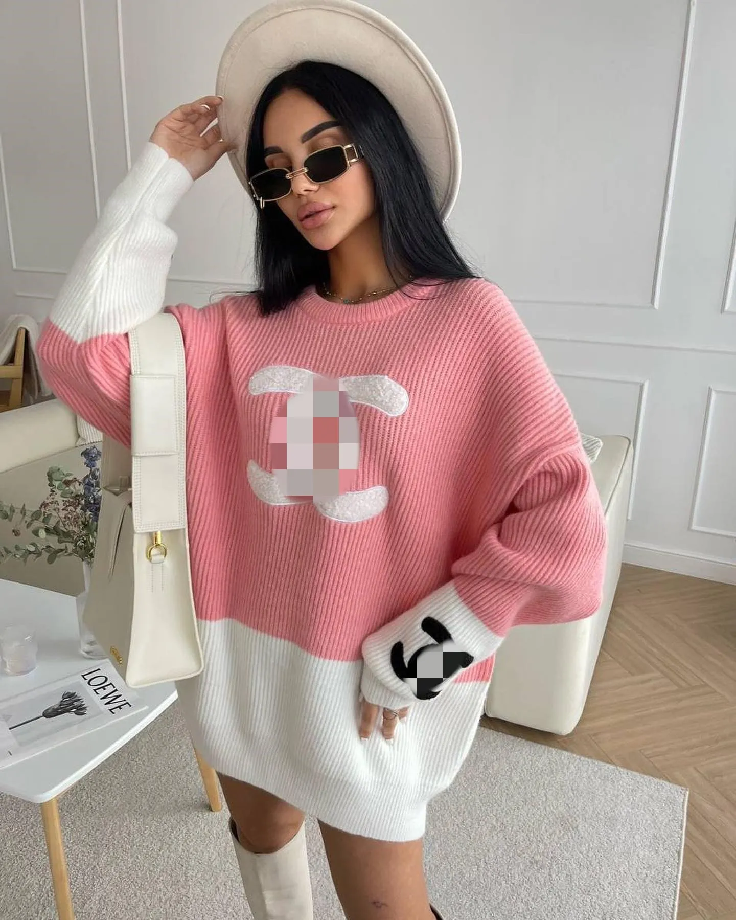 Woolen Sweaters Women Casual Oversized Knitted Sweater Dresses Warm Outerwear.