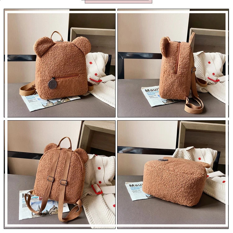 Personalised Womens Girls Cute Bear Pattern Backpack Plush Toddler for girls Custom Name Small Casual Shoulder Daypack 240