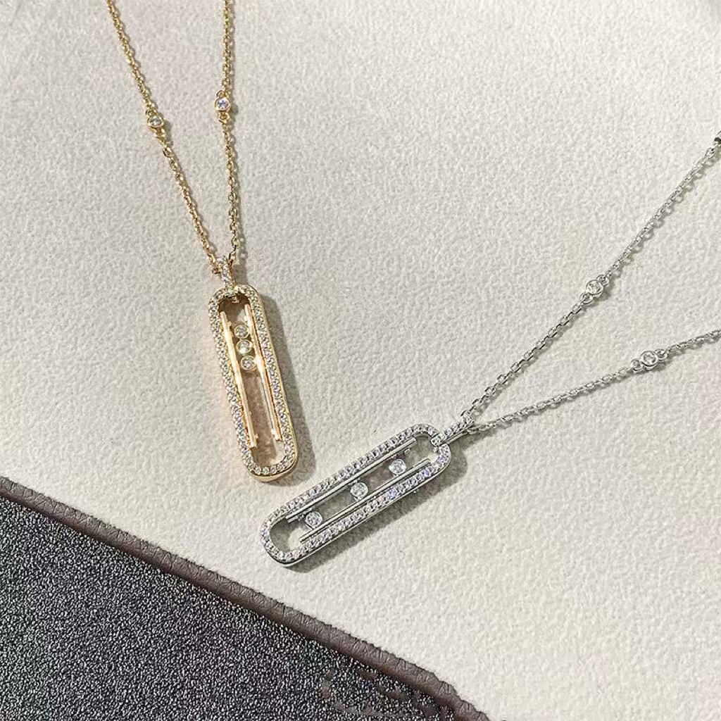 new v gold necklace high version designer necklace three diamond sliding diamond necklace stacked collarbone messikai necklace custom pendant chain