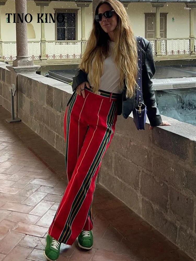 Striped High-Waisted Pants With Front Pockets And Zips For Women