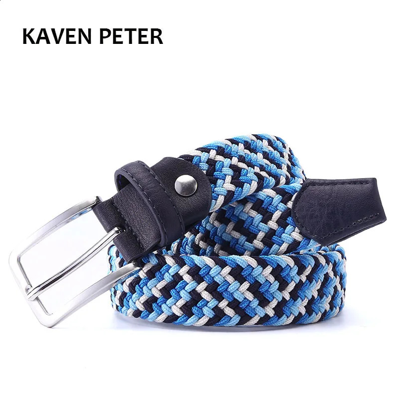 Italian ed mens leather woven elastic cross buckle casual golf belt with four colors mixed weaving 240929