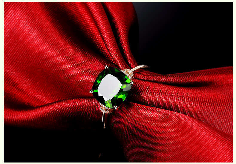 Natural Real Grandmother Green 14K Rose Ring Women Emerald Gemstone Topaz Jewelry Gold Rings