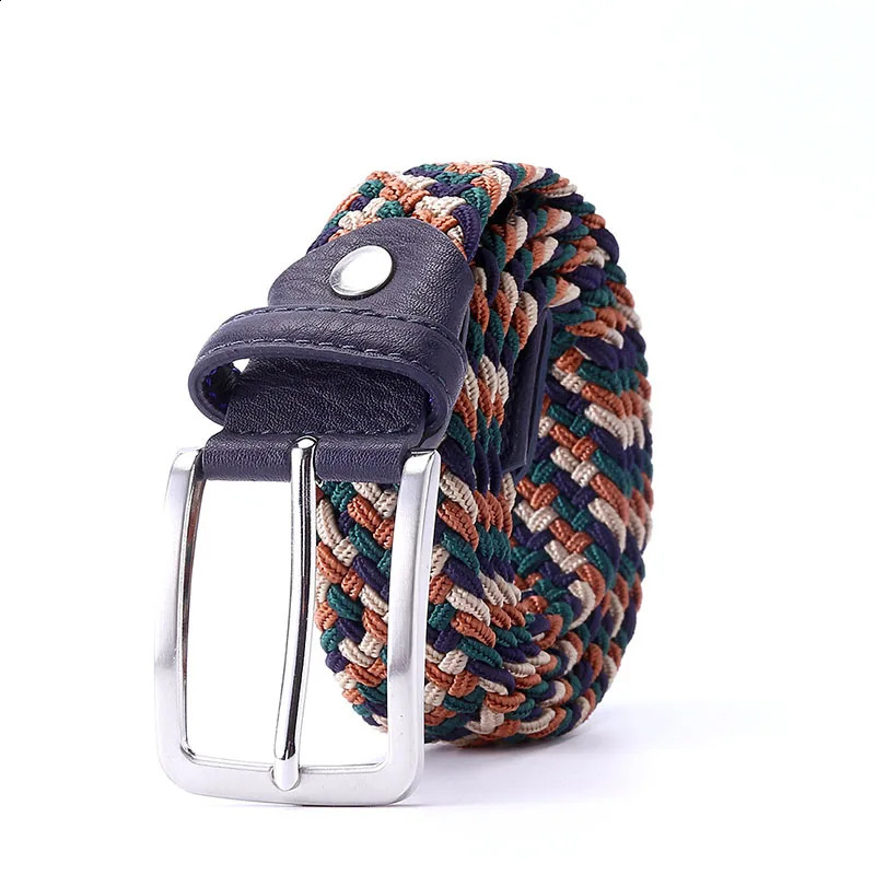 Italian ed mens leather woven elastic cross buckle casual golf belt with four colors mixed weaving 240929