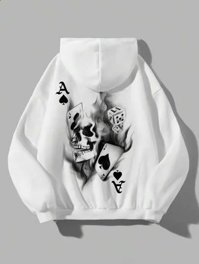 Long sleeved casual printed mens hooded sweater wool warm mens sweater loose Y2K street fashion zipper clothing 240927