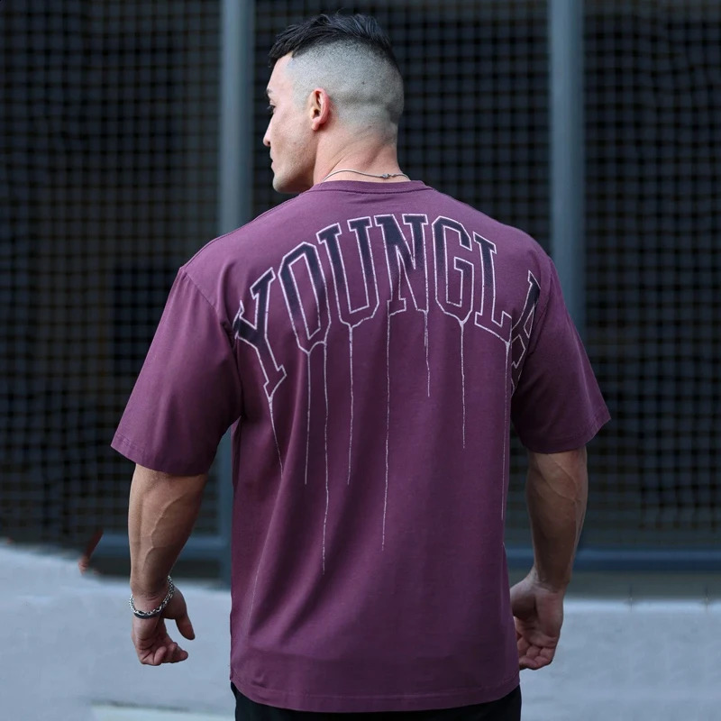 American style summer mens sports fitness round neck oversized Tshirt gym running basketball training short sleeved shirt 240929