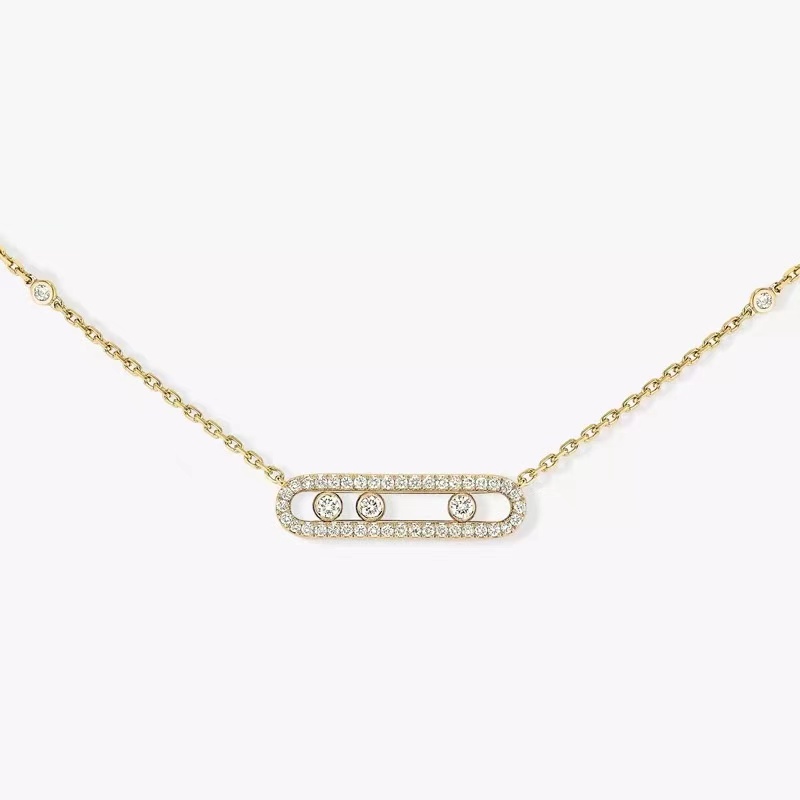 Sliding Dia Three V Gold Messie Designer Necklace Custom Pendant Fashion Stacked Collarbone Chain 4822