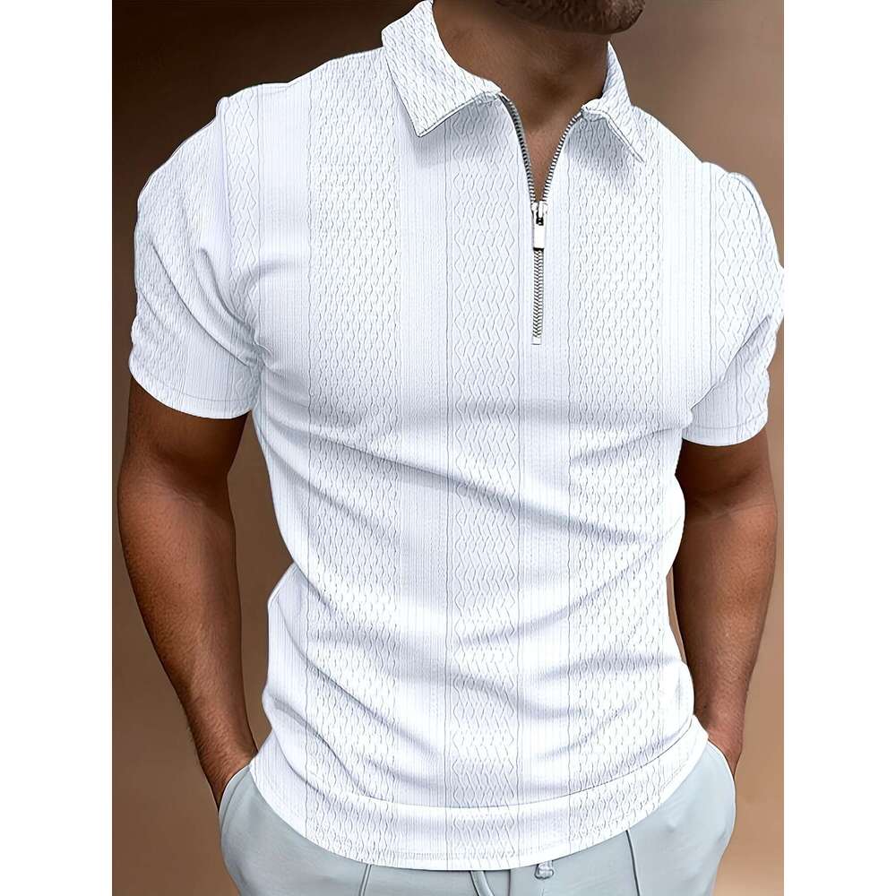 New Summer short sleeved zippered lapel men's pocket casual top polo shirt