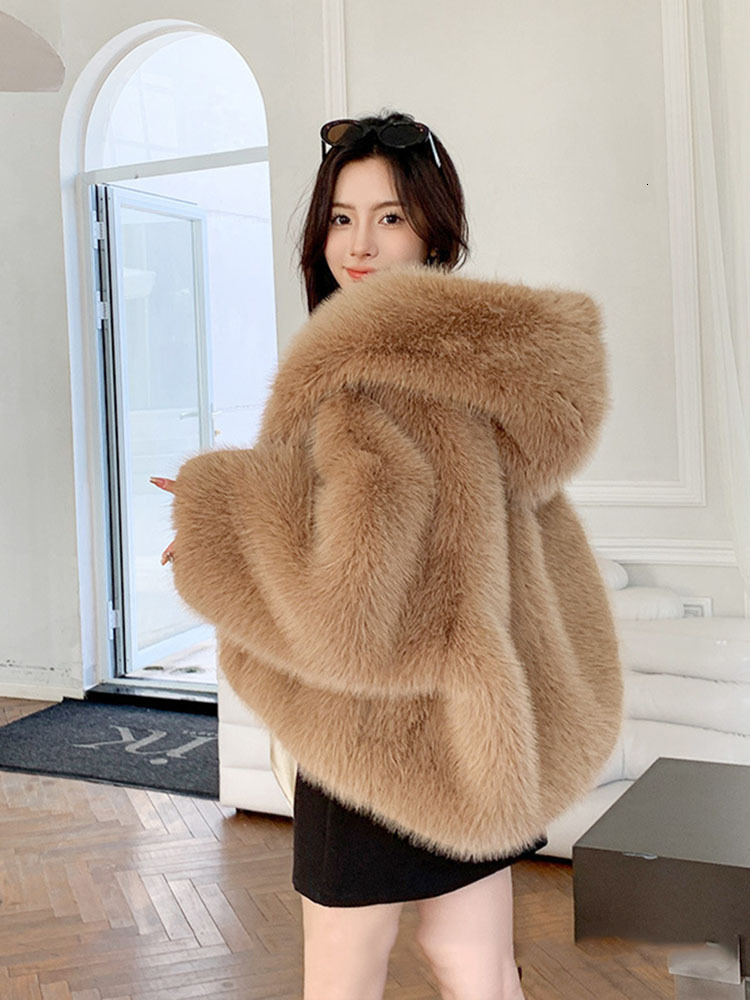 ZADORIN High Street Oversized Batwing Sleeve Hood Faux Fox Fur Coat Winter Fluffy Jacket Ladies Jackets Clothes For Women