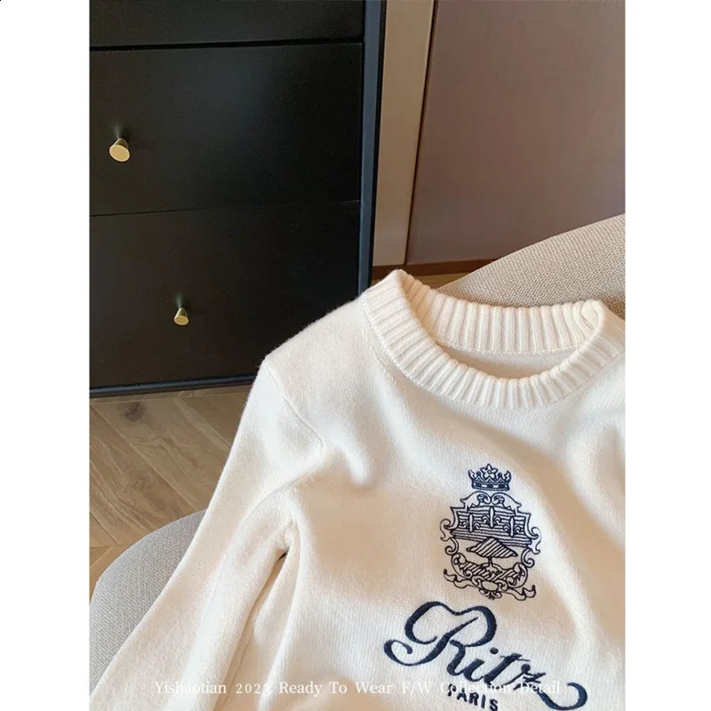 Letters Embroidery Pullover Sweater SpringSummer Womens Round Neck Long Sleeve Knitted Jumper Casual n Top 240929