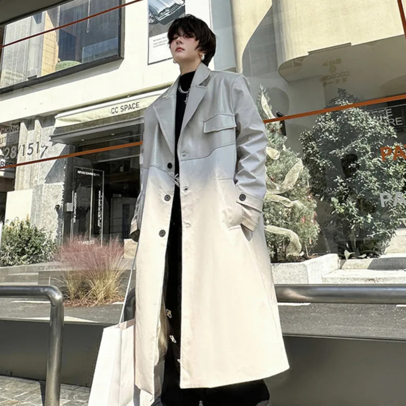 IEFB Korean Style Mens Trench Mid Length Loose Casual Single Breasted Patchwork Outerwear Male Winter Clothing 9C3591 240927