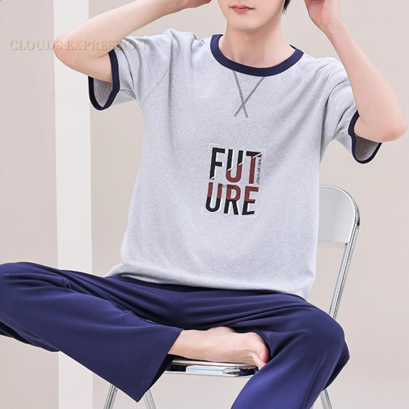 Summer Elegant Men Pyjamas Knited Plaid Pajamas Set Long Pants Sleepwear Pyjamas Night Suits Pijamas Plus Size 5XL Homewear PJ 240929