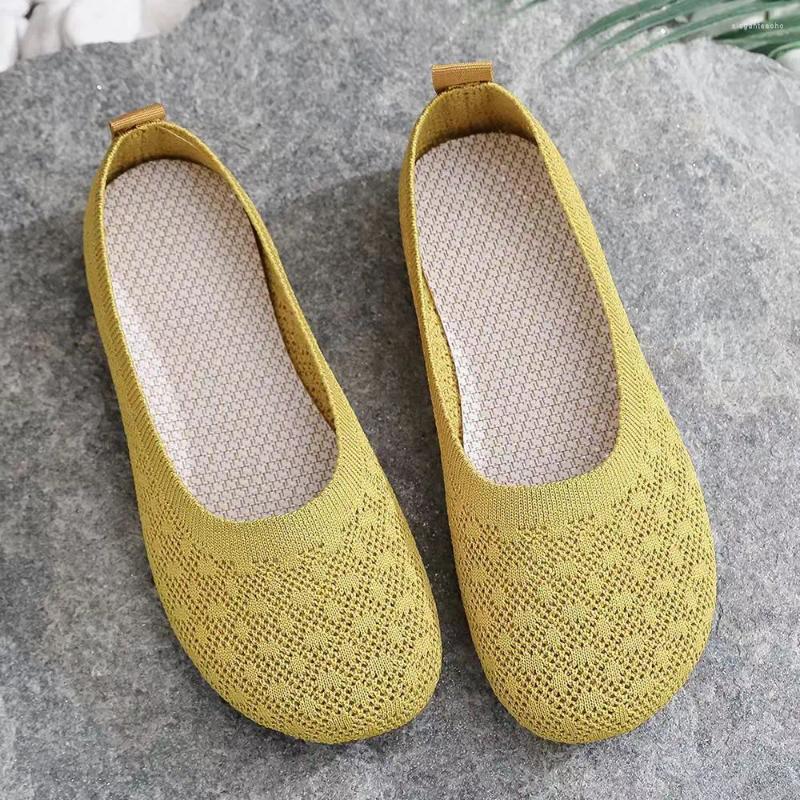 Casual Shoes Woman's Summer Mesh Flat Sole Soft Non Slip Breathable Shallow Slip-On Round Toe Nude Mom 's