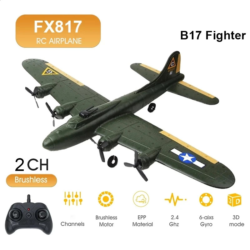 FX817 B17 RC Plane 2.4G 2CH Fixed Wing Remote Control Airplane EPP Foam RC Aircraft Fighter Kids Toys Gift for Children 240921