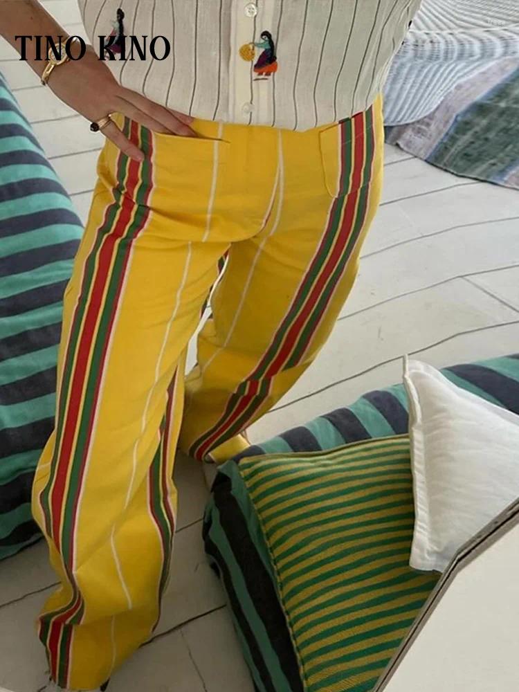 Striped High-Waisted Pants With Front Pockets And Zips For Women