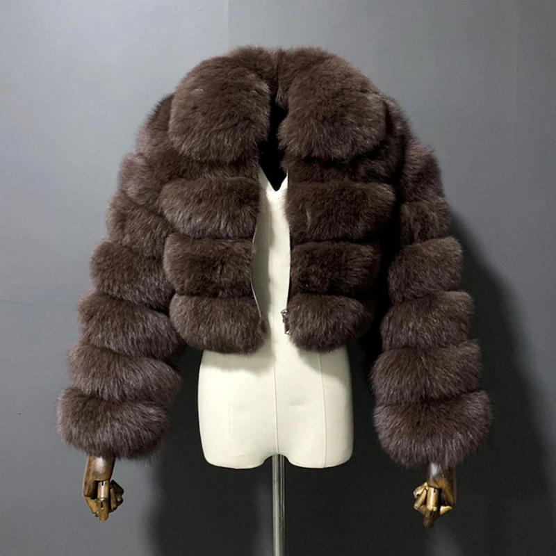 Cropped Faux Fur Women Coats Zipper Streetwear Casual Turn-Down Collar Long Sleeve Coat Autumn Winter Warm Fashion Jacket