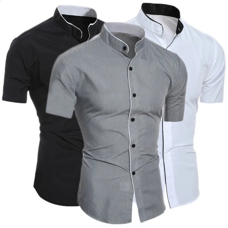 mens solid color casual commuting short sleeved shirt 240927