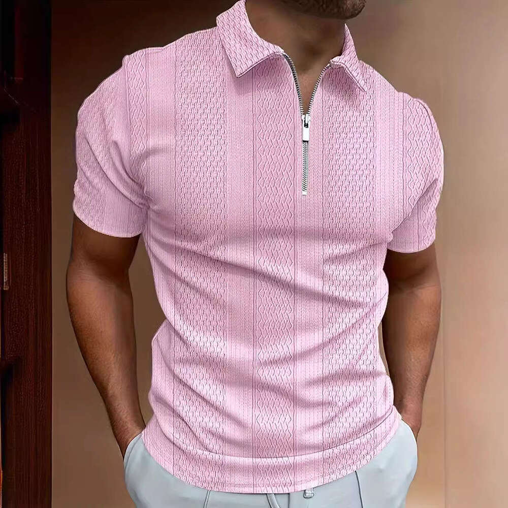 New Summer short sleeved zippered lapel men's pocket casual top polo shirt